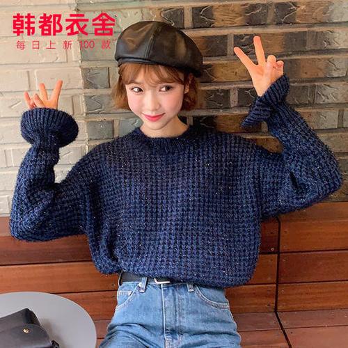 韩都衣舍2019秋装新款女装上衣喇叭袖针织毛衣cq9488